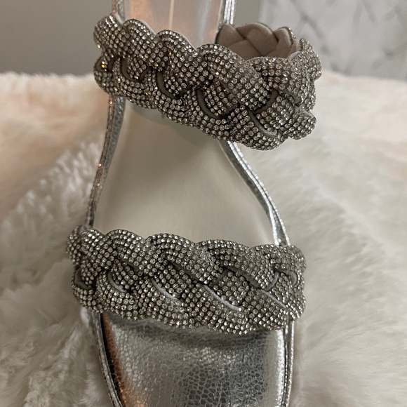 Ronin Rhinestone Braided Block-Heel Sandals Silver Size 9.5 - Picture 6 of 10